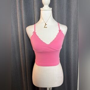 Pink Ribbed Bow Tank Top
